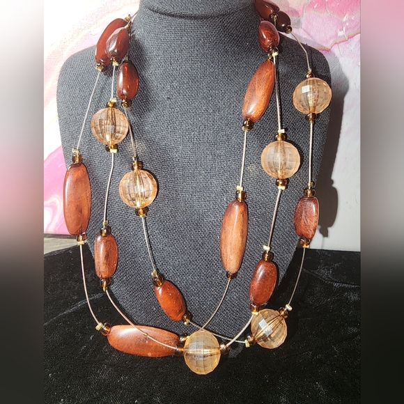 MAHOGANY COLORED 3 STRAND WIRE BEADED CHOKER - Picture 2 of 5